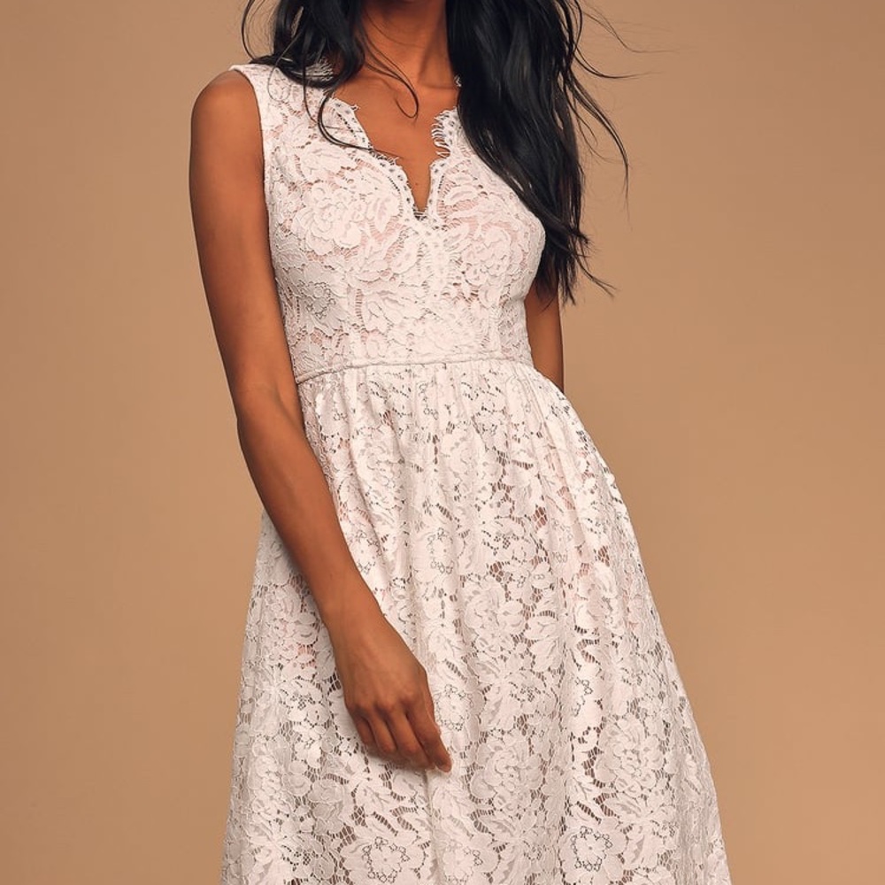 Lulus White Dress. Worn only once for Rehearsal Dinner. Perfect condition. - Picture 2 of 5